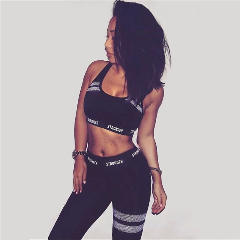 

New Sexy Slim Quick-drying Clothes Suit Female Letter Print Vest Sports Suit Running Leggings Yoga Set