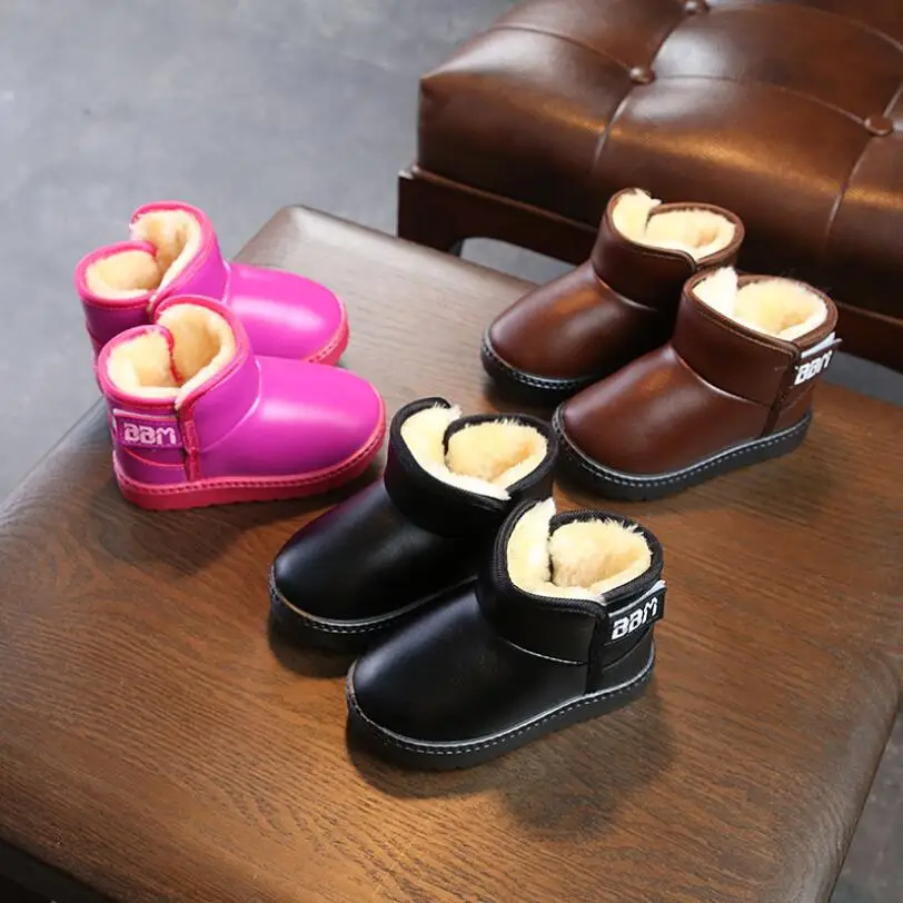 

2019 New Children Shoes PU Leather Waterproof Martin Boots Kids Snow Boots Girls Boys Winter Warm Rubber Boots Fashion Sneakers