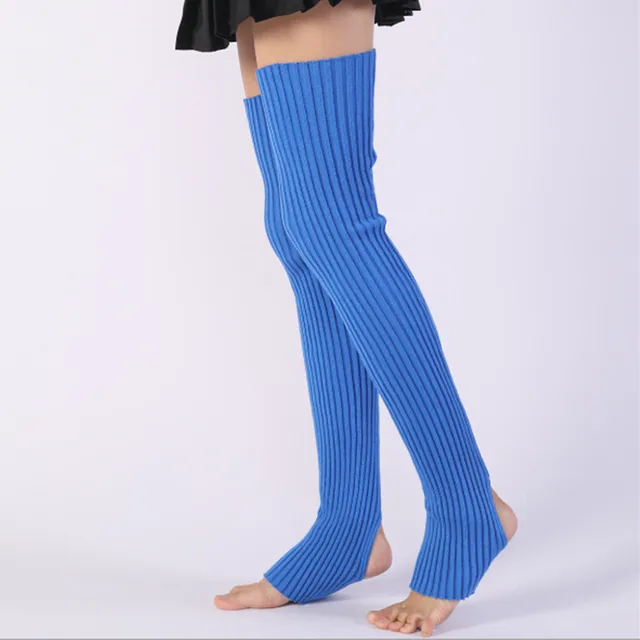 Ladies Winter Step on the foot socks Knitted Leg Warmers Boot Cuffs Trim Toppers Candy colors Long Leg Warmers ST014 Blue