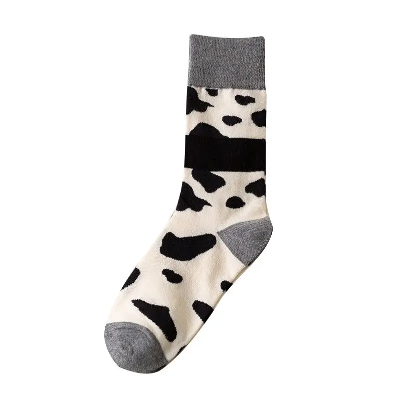 Stitching Color New Socks Autumn And Winter Printing College Wind Cotton Comfortable Breathable Cow Cute Home Socks - Цвет: H