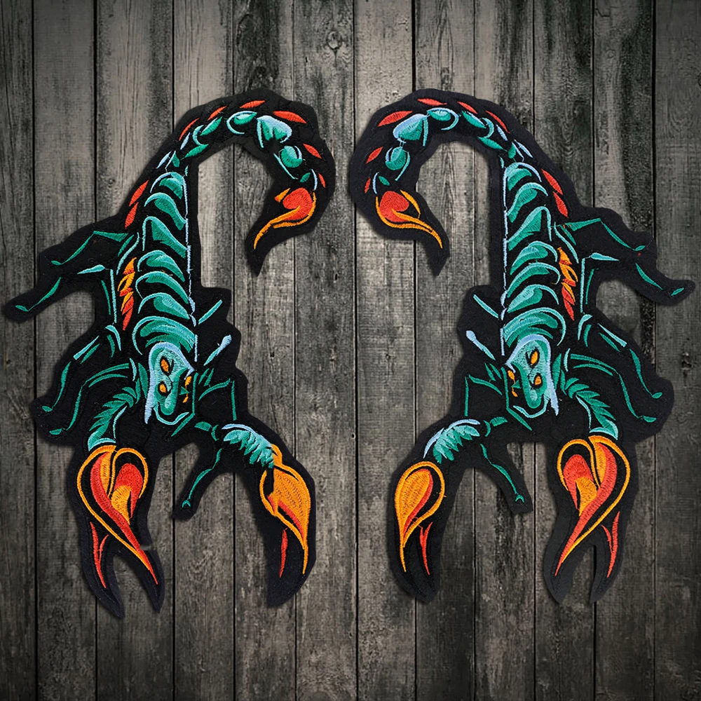 Pair Large Scorpion Patches Iron On Applique Biker Rock Jacket Embroidered