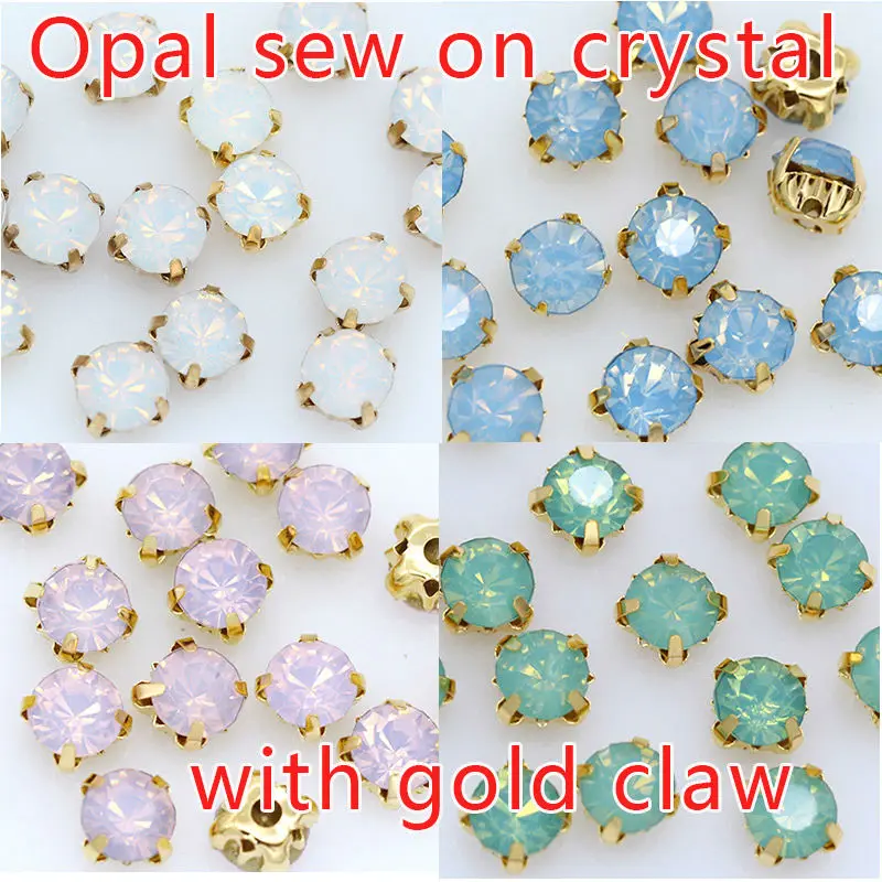 

3-8mm opal color flatback Glass Crystal Sew on rhinestones Gold claw 4hole button diy garment accessories jewelry making beads