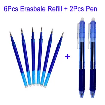 

6+2Pcs/Set 0.5MM Erasable Refill Magic Erasable Gel Pen Refill Rods Office Gel Pen Refill Blue Black Stationery Writing Tools