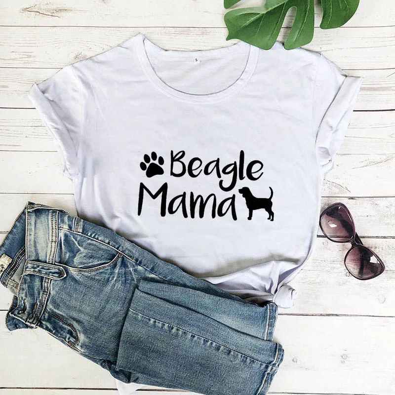 white-black text Новое поступление, забавная Женская футболка из хлопка с принтом Beagle Mama, футболки для любителей собак, подарок для мамы, футболки Mom - Цвет: white-black text