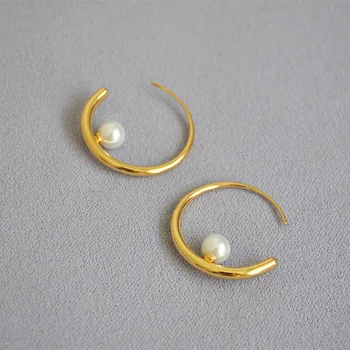 

Korean Style Original Design Non-Mainstream Gradient Thick round Inlaid Pearl Simple Temperament Earrings Female