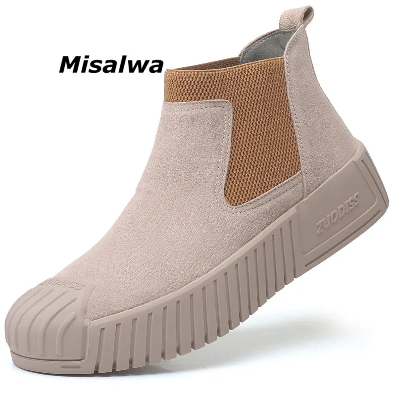 

Misalwa 2019 Autumn New Desert Boots For Men Leather Elastic Slip On Short Work Boots Hard-wearing Anti-collision Casual Shoes