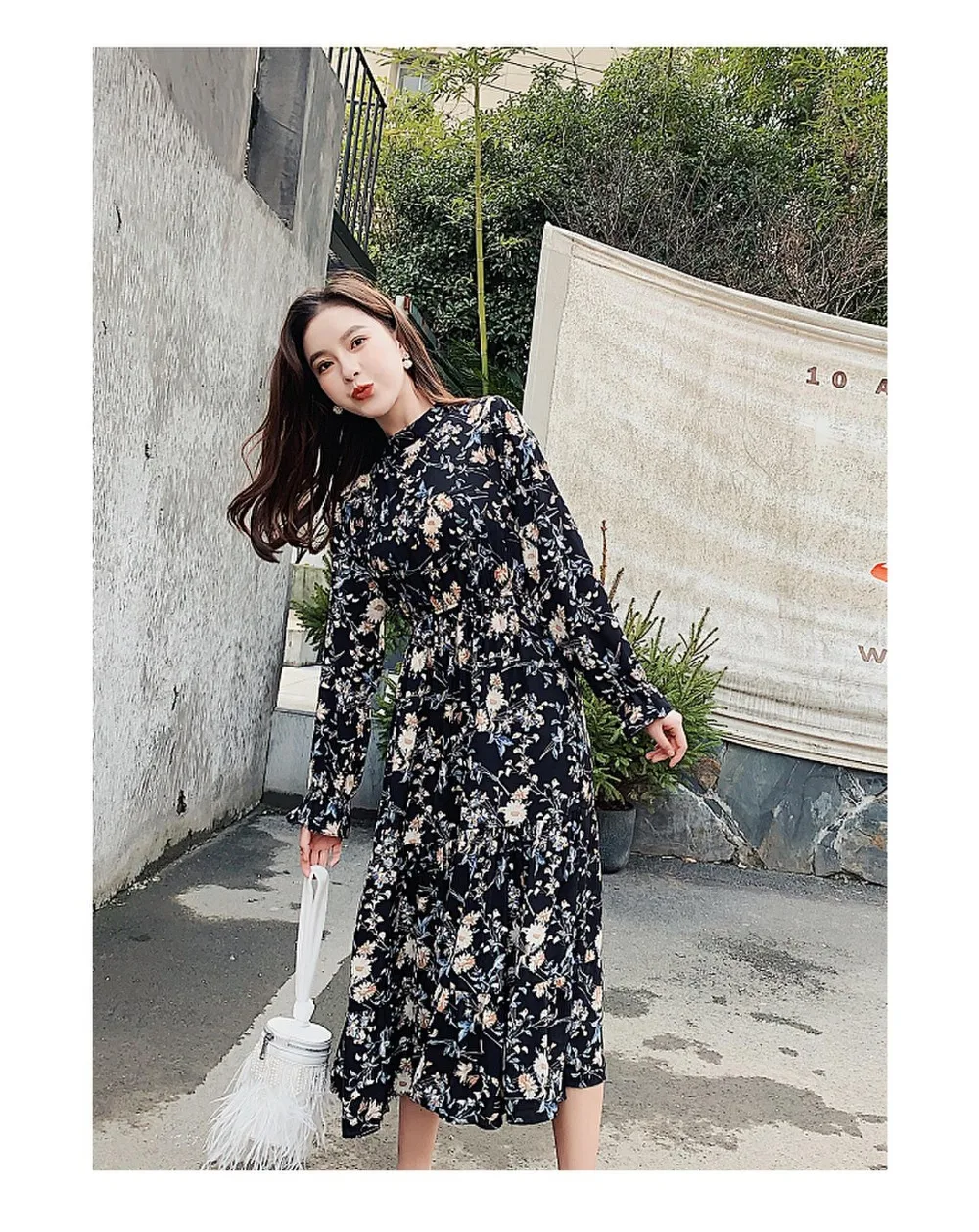 Весна Новое Женское платье Южнокорейская версия шифоновое платье женский пояс Талия сломанные цветы плиссированные Длинные платья