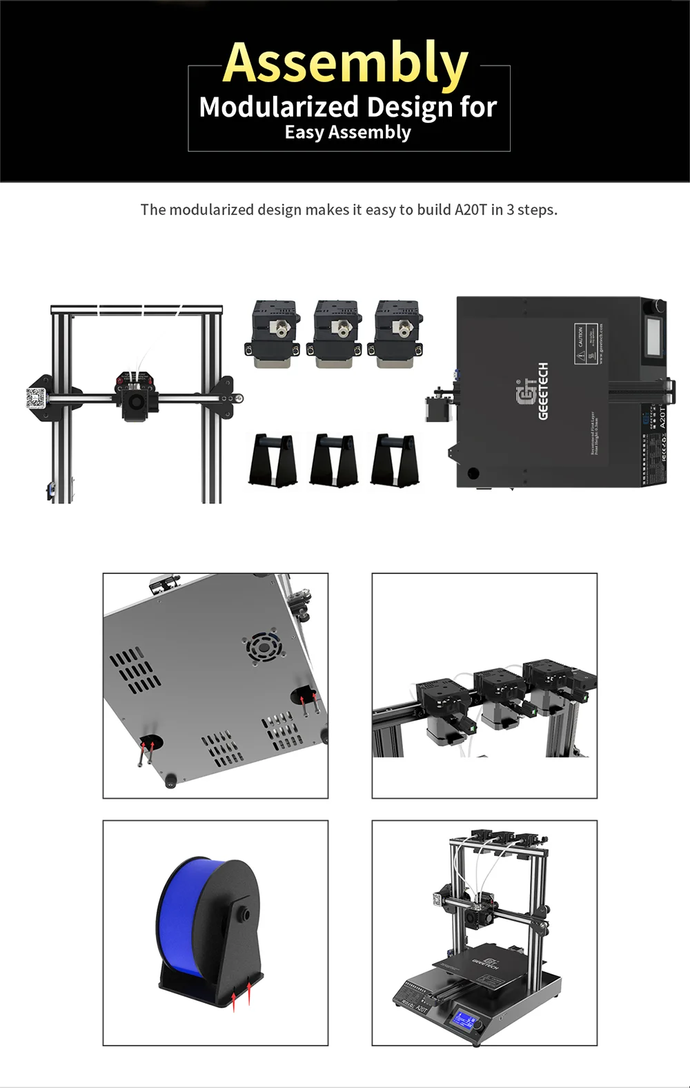 3d laser printer 3d printing machine Geeetech A20T 3 Extruder multi color, Pause Recorder Function, Big size 250x250x250, professional 3d printer best cheap 3d printer