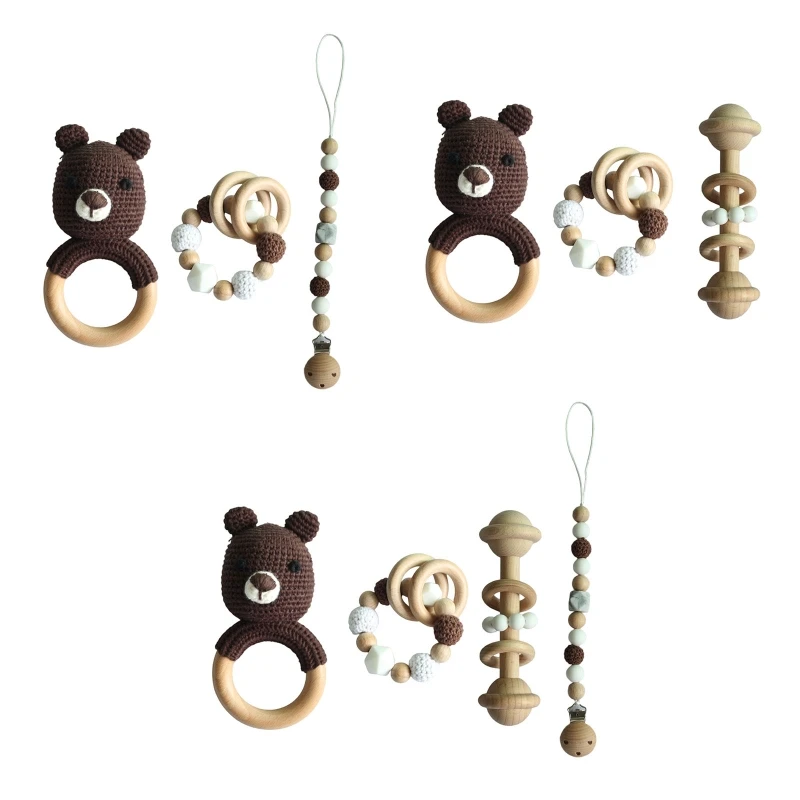 

1 Set Baby Pacifier Clip Chain Teething Bracelet Crochet Bear Soother Rattle Toy L4MC