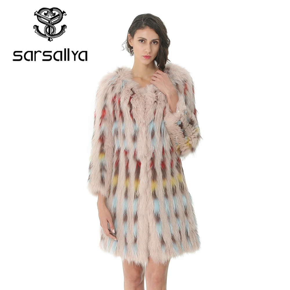 

2019 Women's Fox Coat Long Color Matching Knit Round Neck Cropped Sleeve Fur Coat Warm Fox Fur Coat In Winter