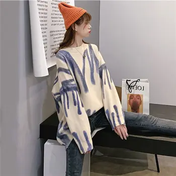 

2019 Autumn And Winter New Round Neck Loose Pullover Sweater Female Lazy Wind net red color matching sweater shirt tide