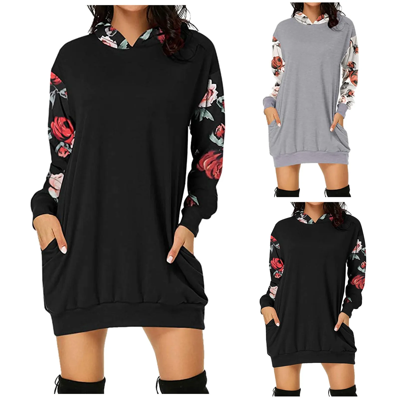 

Women Fashion Sweatshirt Dress Valentine's Day Print Vintage Pockets Loose Jumper Pullover Winter Cotton Hooded Sweatshirts