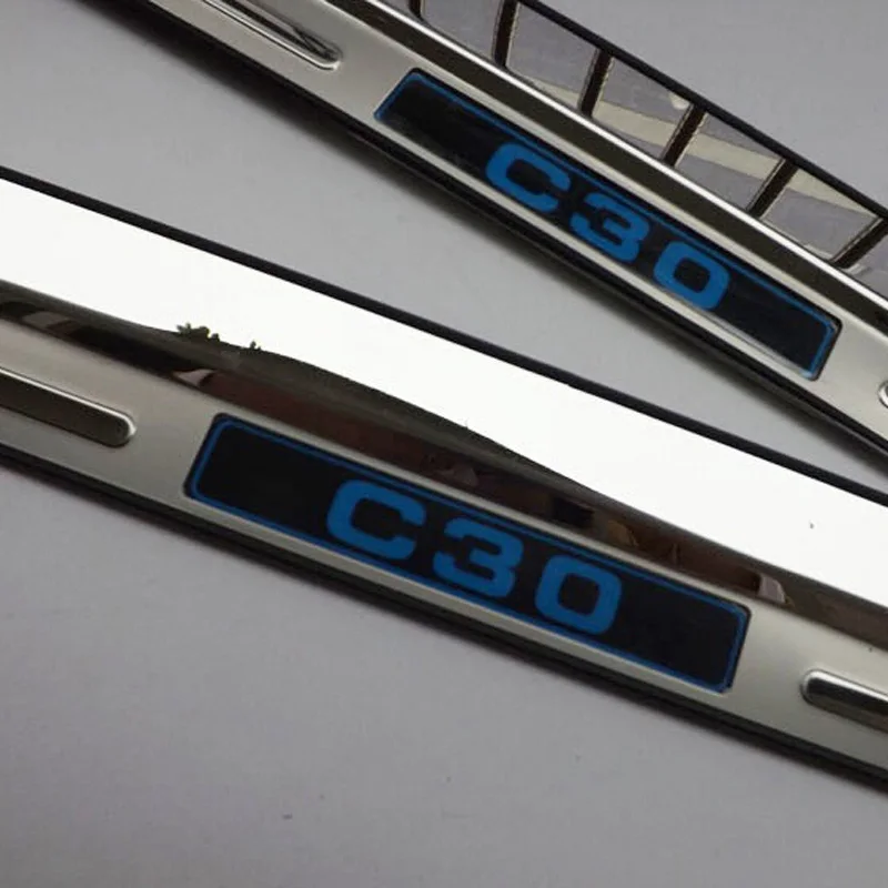 Для Volvo C30 2012- автомобильный порог со светодиодной полосой приветствуется отделка педали наклейки для стайлинга автомобиля аксессуары 2 шт