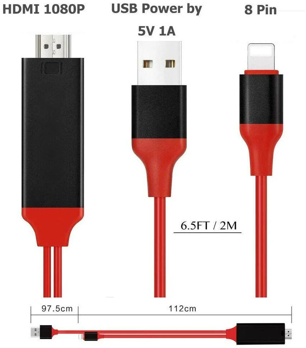 1080P HDMI адаптер кабель для Lightning цифровой av-адаптер для iPhone X 8 7 6 6 S, 8-контактный USB к HDMI кабель для ipad Mini Air Pro