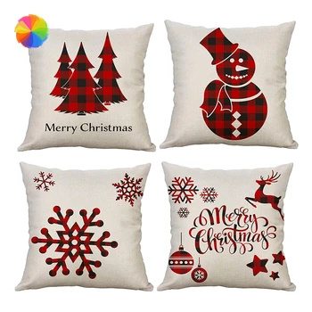 

Red Christmas Tree Pattern Pillowcase Christmas Pillow Case Linen Blend Cushion Covers Home Decor
