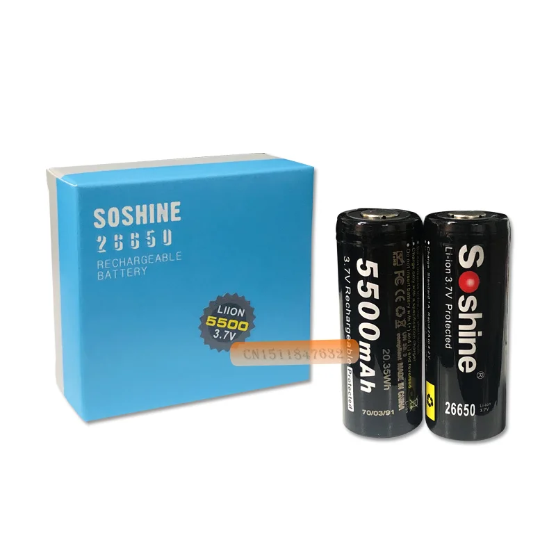 2 шт./пара Soshine 3,7 V 5500 мА/ч, 26650 Батарея защищенный 26650 Перезаряжаемые литий-ионных батарей клетки с Батарея держатель чехол