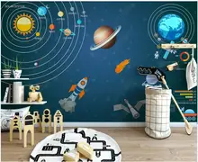 

3d photo wallpaper for walls in rolls custom mural Cartoon universe solar system planet spaceship Children's room home decor