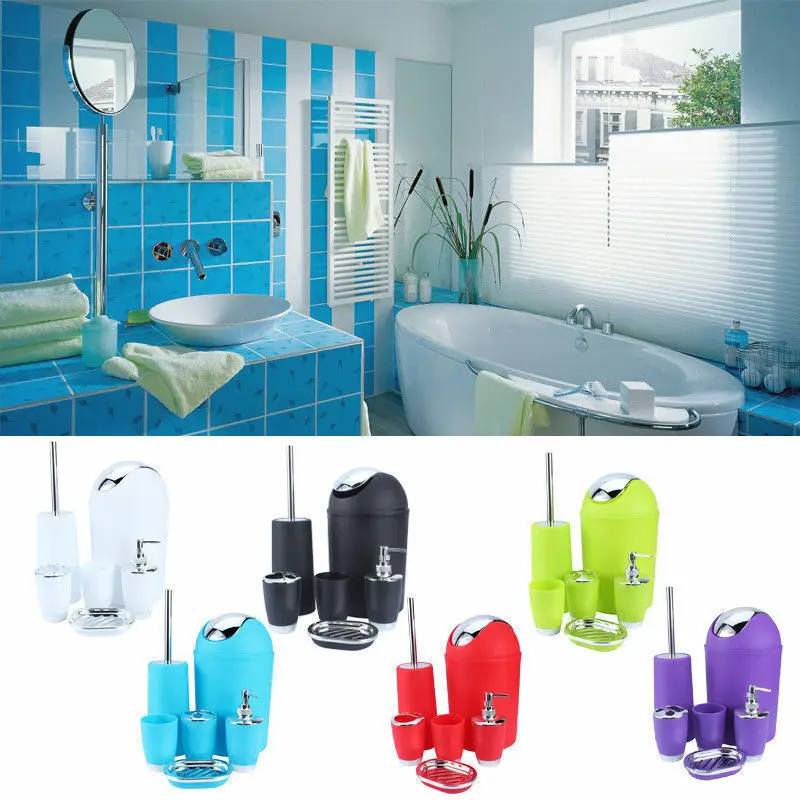 

2019 Newest Fashion 6Pcs/Set Plastic Bathroom Suit Bath Accessories Cup Toothbrush Holder Soap Dish