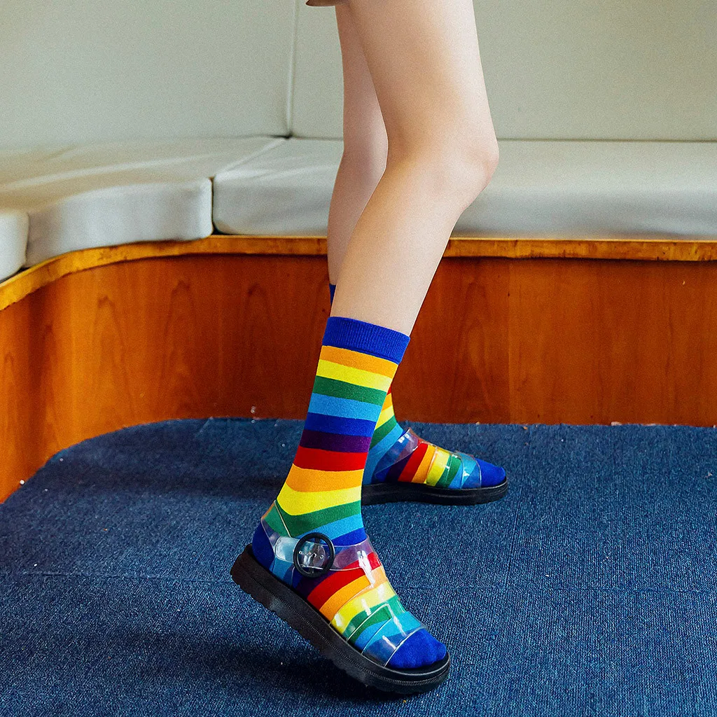 Unisex Cotton Socks New Rainbow Striped Pile Of Socks In The Tube Autumn Winter Fashion Casual Sports College Wind Pile Socks DH