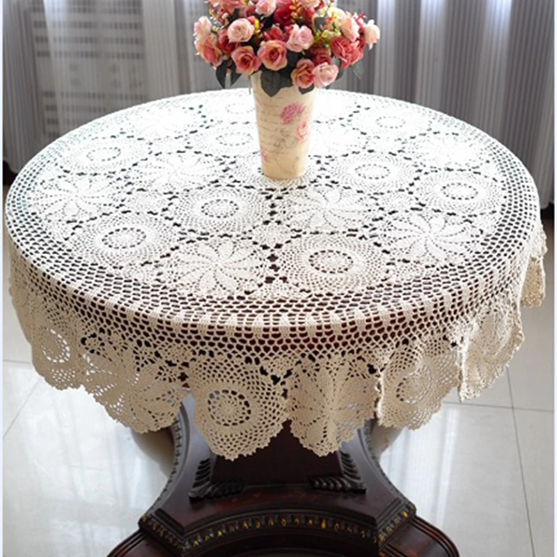 Handmade Crochet Tablecloth Nice Hand Crochet Dinner Round Table Cloth 100% Cotton Many Size Available 2