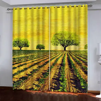 

gold scenery curtains 3D Blackout Curtains For Living room Bedding room Drapes Cotinas para sala blackout curtains