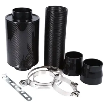 

76mm 3" Car Carbon Fiber Induction Air Intake Filter Kit Ram Filter Box Cold Air Intake Bellows System Part with Intake Hose