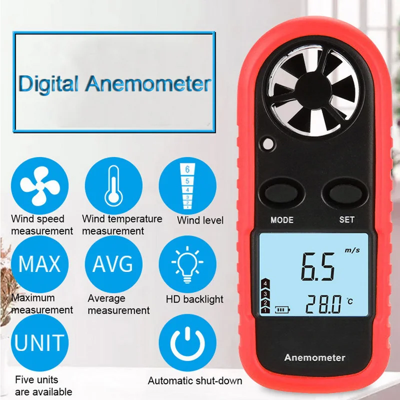 Цифровой термометр Анемометр ручной Мини Высокая точность измеритель скорости ветра для измерения скорость ветра, температура