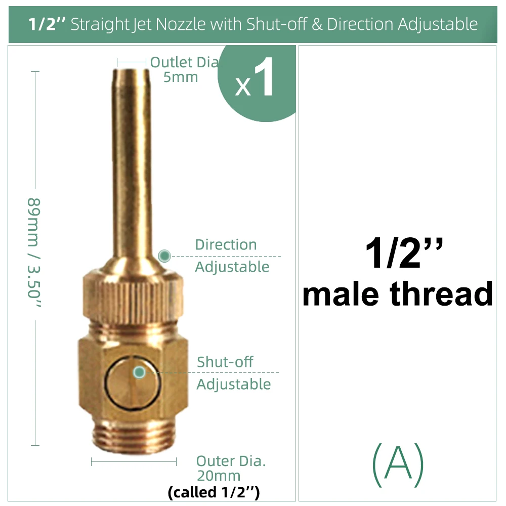 1/2'' 3/4'' 1'' Male Female Brass Curtain Fountain Nozzle with Valve Water Outlet Direction Adjustable Decoration Jet Sprinkler 