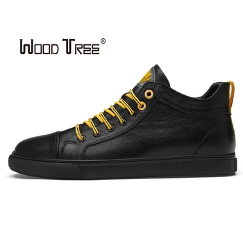 

WOODTREE 2019 spring and autumn new hot fashion leather mid-top sneakers men's shoes comfortable and casual