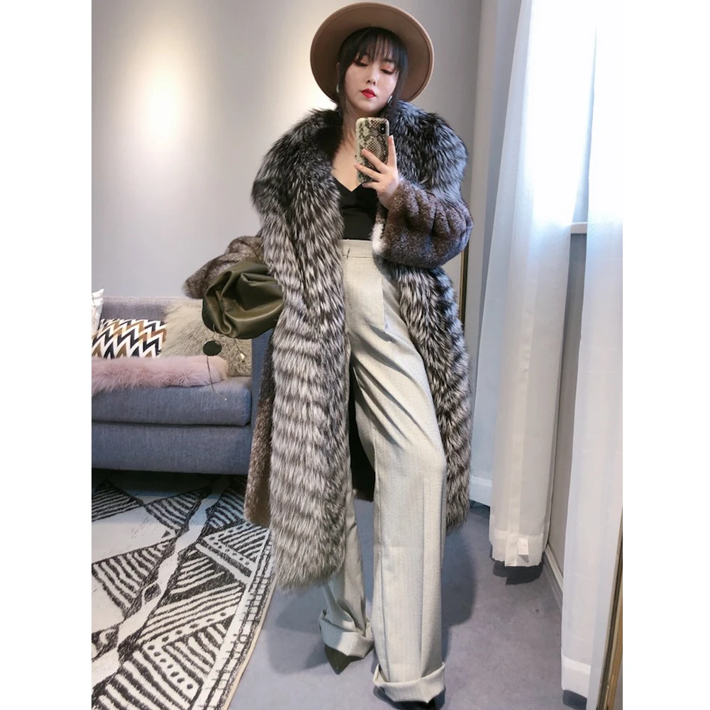 Новинка 2019 импортное Женское пальто из меха норки с большим воротником лисьего
