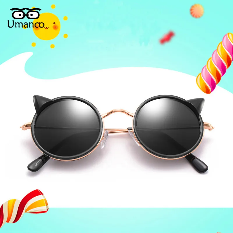 

Umanco 2019 New Luxury Cat Ear Round Kids Sunglasses For Children Metal Frame AC Len Fashion Brand Beach Travel Accessories Gift