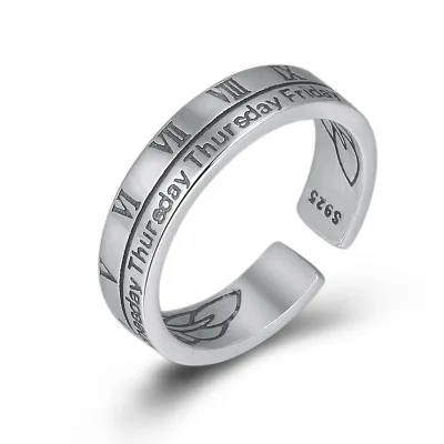 

925 Sterling Silver Jewelry Women Roman numerals Letter Star Statement Initial Adjustable LOVE Ring