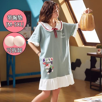

Summer Women's Cotton Night Dress plus size M-4XL 5XL O-neck Short Sleeve Female Sweet Night Home Clothes Spring Sleepwear