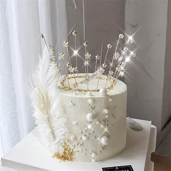 

Happy Birthday Cake Topper Baking Cake Decoration Crown Feather Starry Goddess Dessert Table Cake Decor