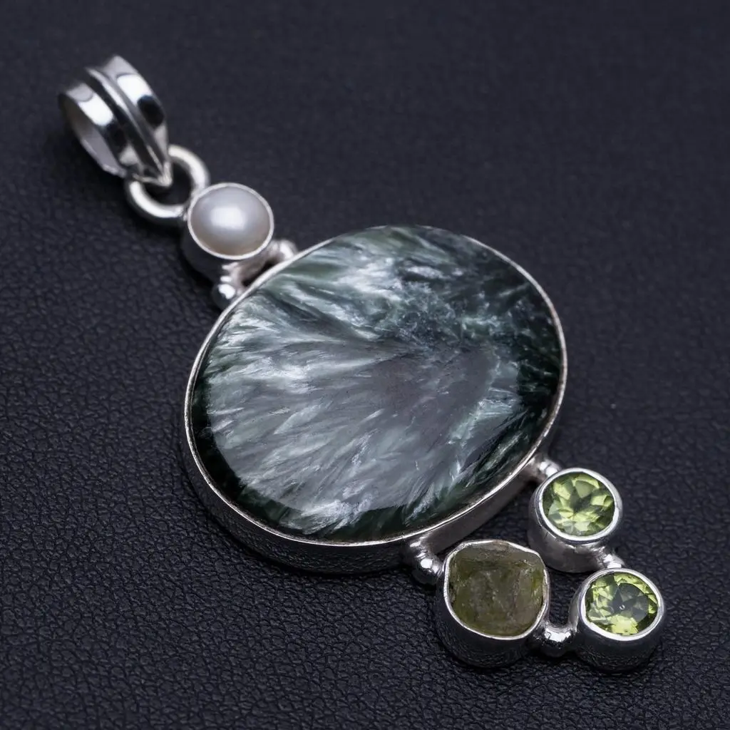 Натуральный Серафинит речной жемчуг грубая молдавит и Перидот 925 пробы