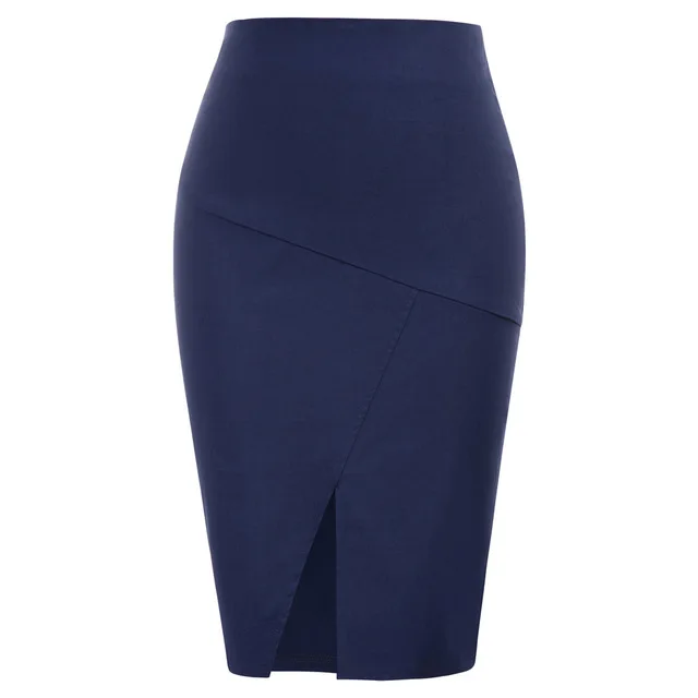 Navy Blue Kate Kasin юбки женские сплошной цвет эластичный пояс Сплит Империя Карандаш Оболочка офис леди юбка - Цвет: Navy Blue