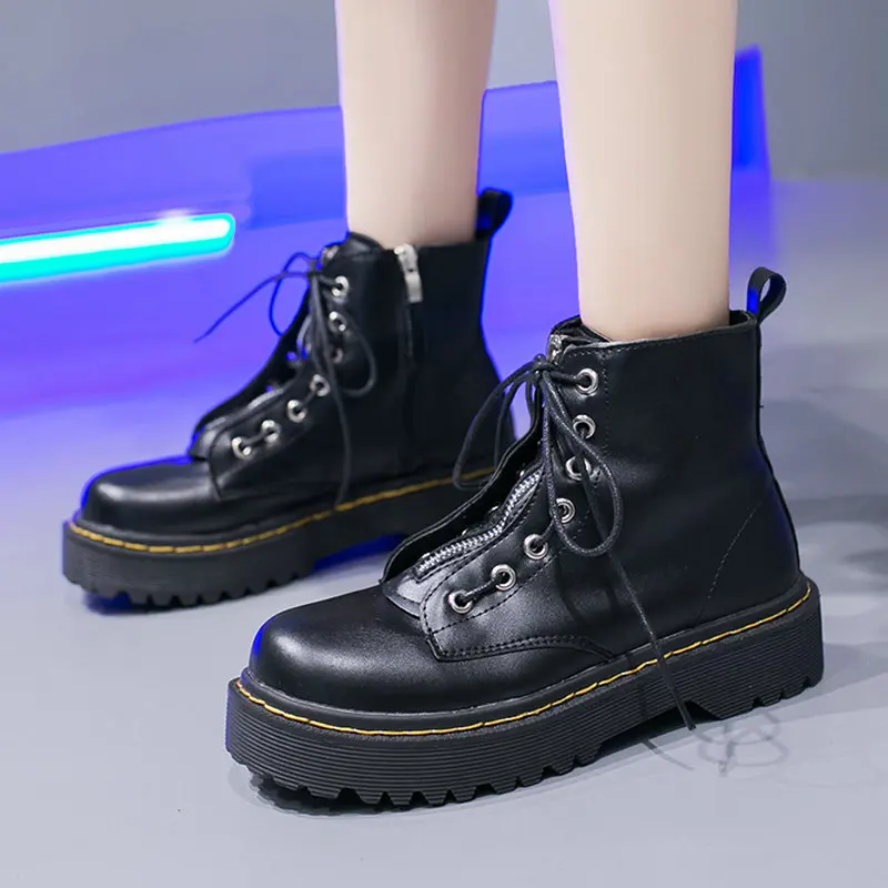 

2019 New Arrivals Spring/Autumn Anckle Boots Women's Round Toes Med Heels Zipper Shoes Woman Cross-Tied Daily Dress Booties