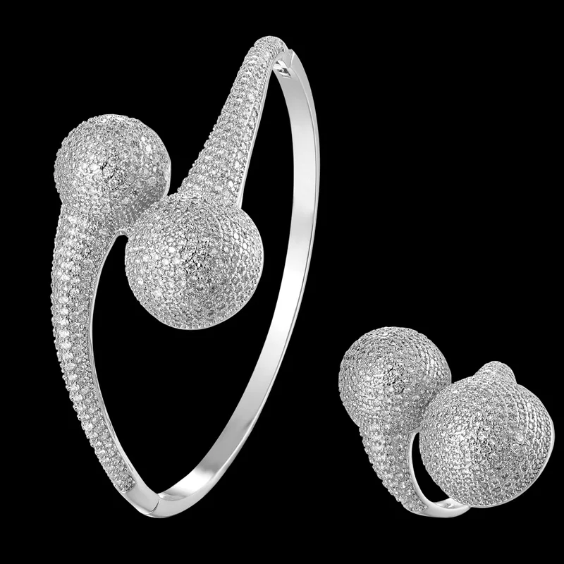 

Funmode Luxury Design Micro CZ Pave Silver Color Golden Ball Design Bangle Ring Sets For Wedding Jewelry Set Wholesale FS234
