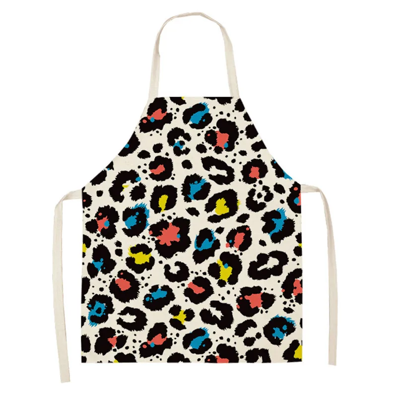 Kitchen Aprons for Women Men Women Leopard Cotton Linen Apron Pinafore Cleaning Tools Home Cooking Baking Waist Bib