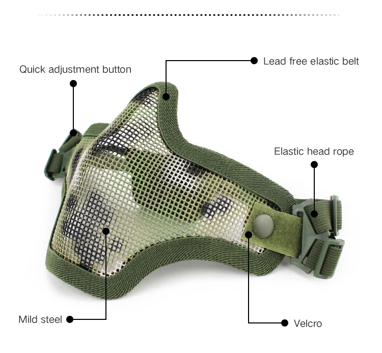 Tactical Protective Mask Camouflage Comfortable Lightweight Half Face Mesh Protective Mask Sport Hunting Accessories