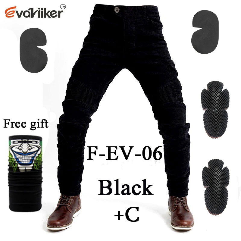 PK718 PK719 джинсы для активного отдыха; ботинки в байкерском Для Мужчин's внедорожные джинсы для улицы/Велосипеды брюки с защитное оборудование - Цвет: F-EV-06 Black C