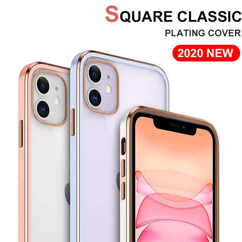 正方形メッキiphone 11ケースシリコン透明funda Iphone 12プロマックスミニxr 7 8プラスx Xs Se カバー 電話用緩衝材 Aliexpress