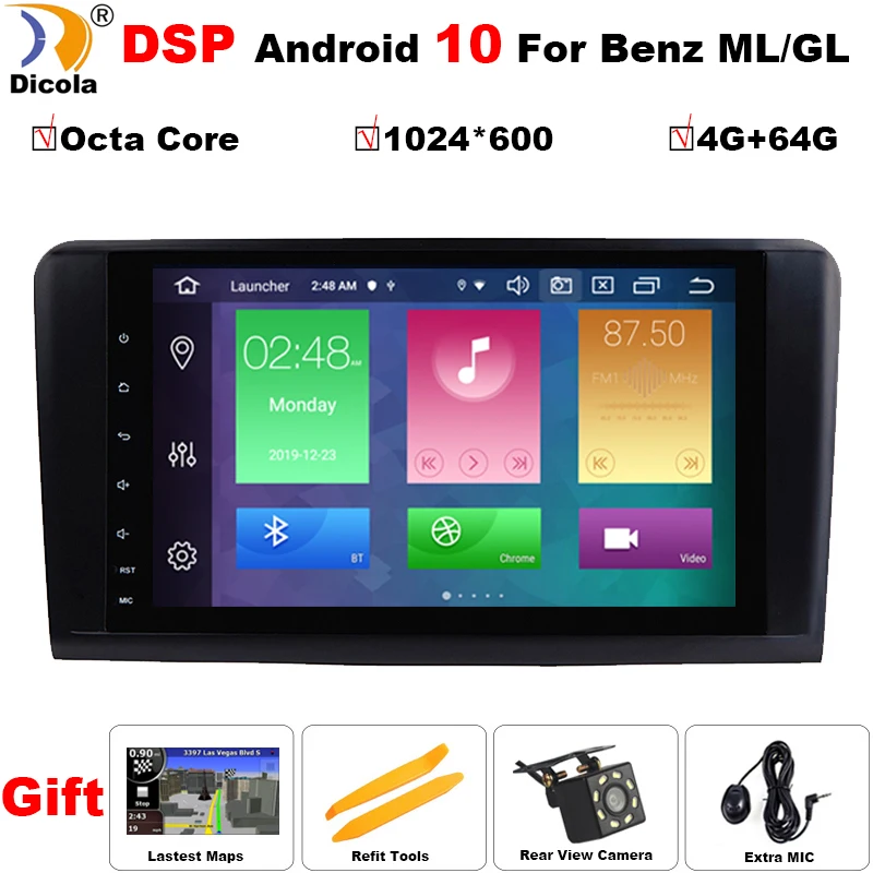 9&quot DSP 4+64G HD IPS 2 Din Android 10 Car Navigation DVD radio for Mercedes Benz ML GL W164 ML300 ML350 USB DVR TPMS OBD2 | Автомобили