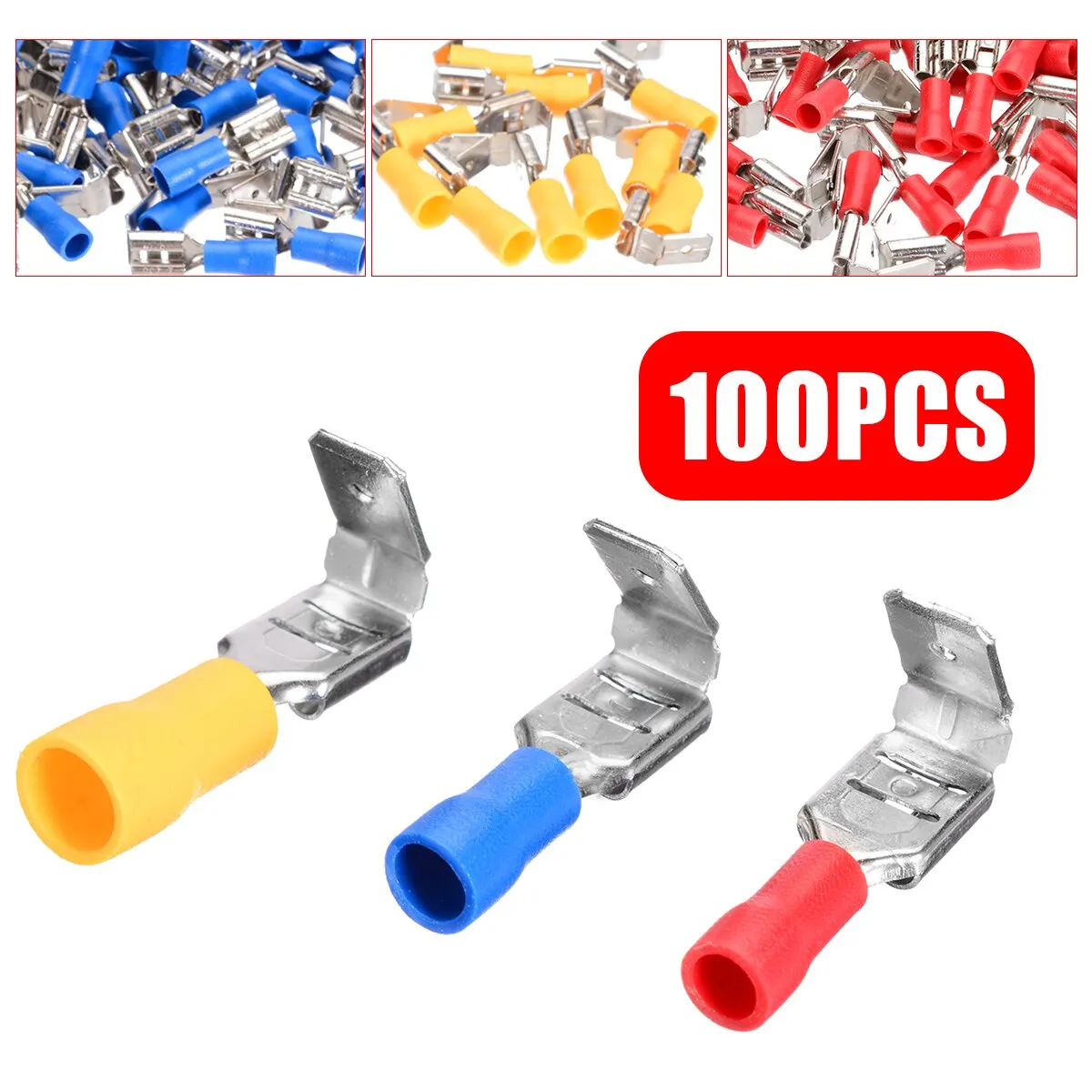 100pcs PVC Insulation Spade Piggyback Female Male Terminal Crimp 10-22AWG Insulated Connectors Assorted Kit