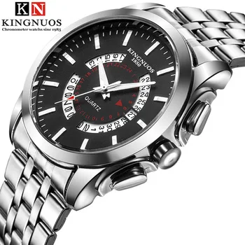 

KINGNUOS Top Brand Luxury Military Sport Waterproof Quartz Watch Stainless Steel Belt Men's Wristwatch Canlender Clock Relojes