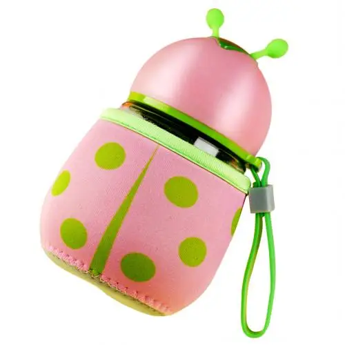 Розовый Hot 300ml Cartoon Bee Ladybug Water Bottle Glass Children Portable Drink Kettle Gift With Protective Cover Car Bottle - Цвет: Розовый
