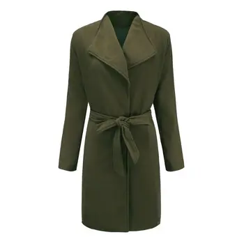 

2019 Women Autumn And Winter fashion Coat Self-cultivation Tightening Waist Was Thin Lapel Belt Mid-long Woolen Coat Black MM T