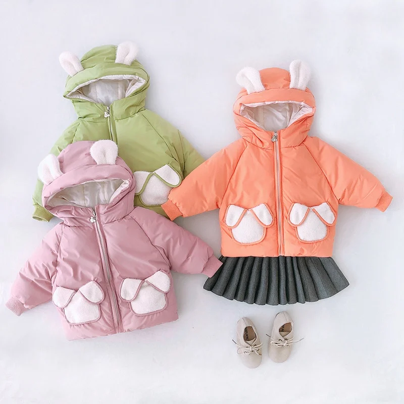Зимние Утепленные парки для девочек; пальто принцессы; теплые куртки с капюшоном и ушками сзади для маленьких детей; верхняя одежда; пальто; Casacos S10270