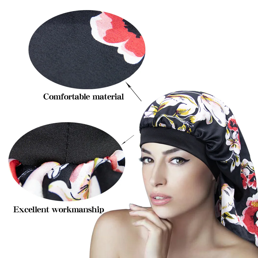 

New Long Tube Simulated Silk Sleep Cap Beauty Hairdressing Home Adult Cap Ladies Shower Cap