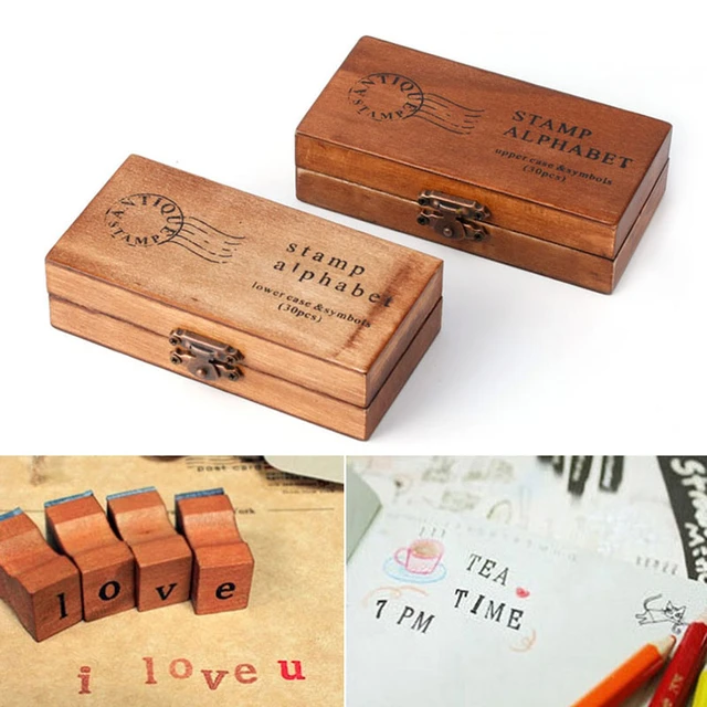 Wooden Alphabet Letter Stamps Vintage Uppercase Lowercase Letter Rubber  Stamps DIY Self Ink Pad Diary Ablum Handmade Art Craft - AliExpress